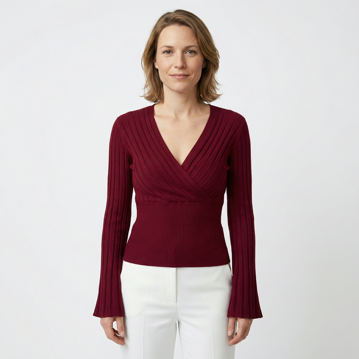 Damen V-Ausschnitt Langarmshirt