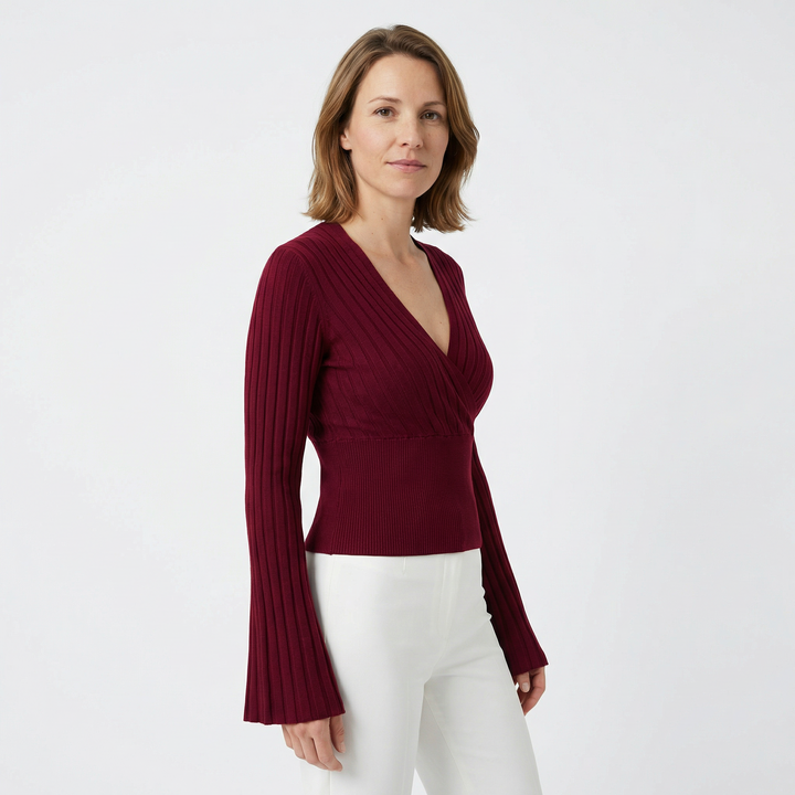 Damen V-Ausschnitt Langarmshirt