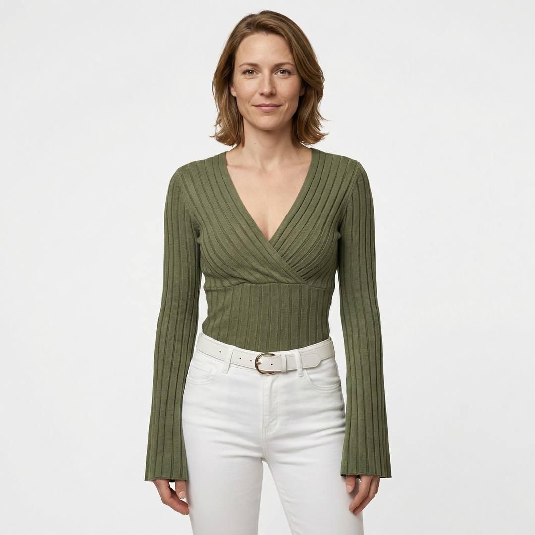 Damen V-Ausschnitt Langarmshirt