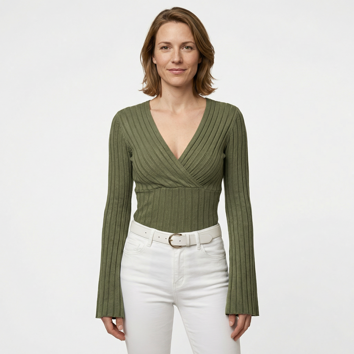 Damen V-Ausschnitt Langarmshirt