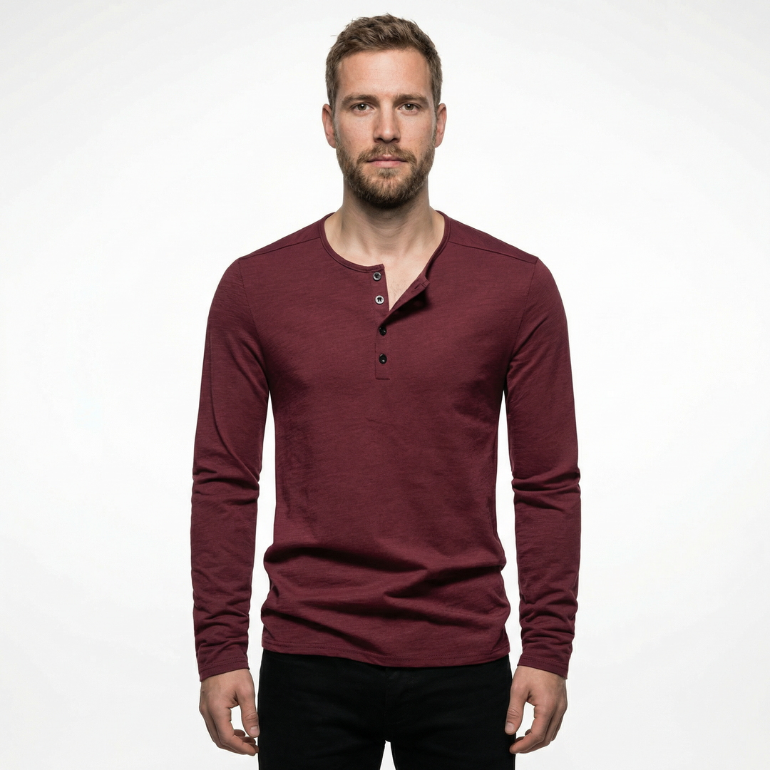 Herren Baumwoll-Shirt Slim Fit, Ganzkörper-Vorderansicht am Model