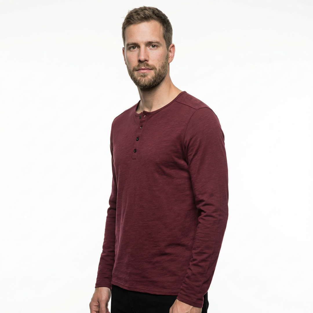 Nahaufnahme Kragen und Knopfleiste, Herren Langarmshirt Baumwolle
