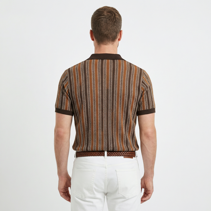 Rückenansicht Herren Strick-Poloshirt mit Jacquard-Muster, Kurzarm