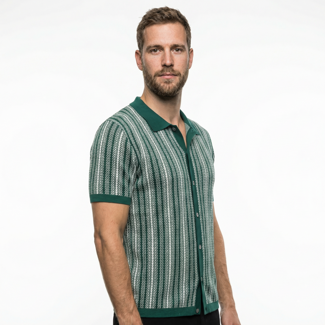 Herren Strick-Poloshirt mit Jacquard-Muster, Seitenansicht Grün