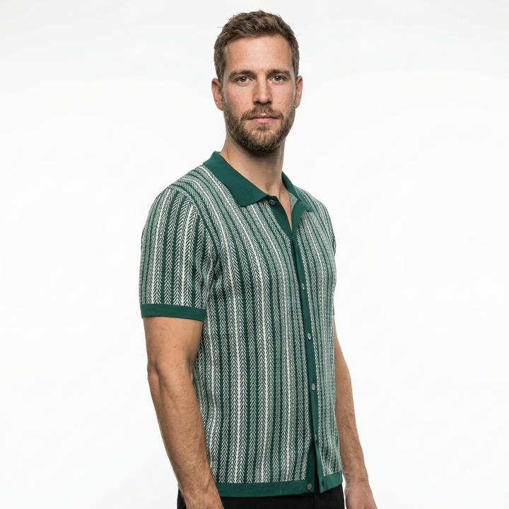 Herren Strick-Poloshirt mit Jacquard-Muster, Seitenansicht Grün