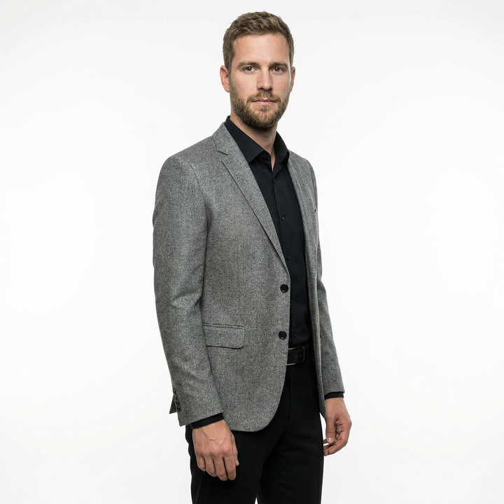 Herren Slim-Fit Blazer hellgrau, Rückenansicht, glatte Rückenpasse