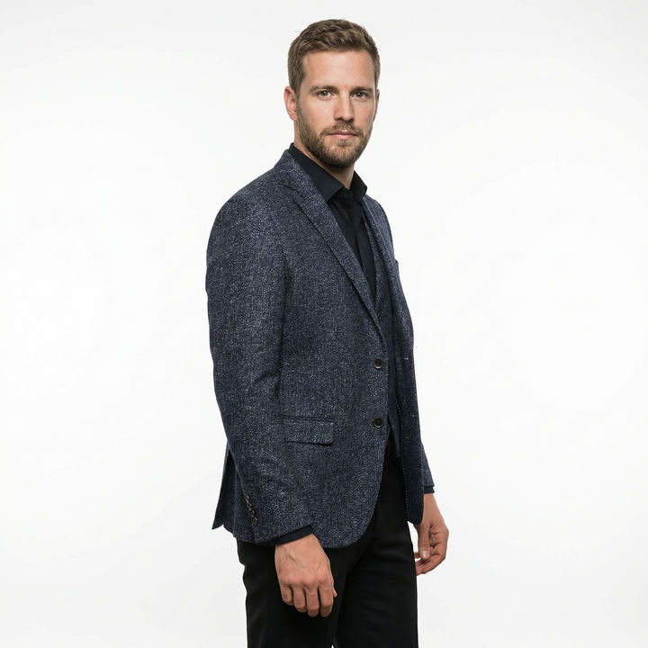 Herren Slim-Fit Blazer schwarz, elegante Silhouette, Dreiviertelansicht