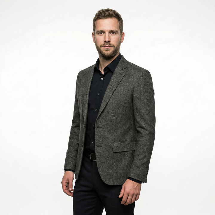 Herren Slim-Fit Blazer schwarz, Rückenansicht, strukturierter Webstoff
