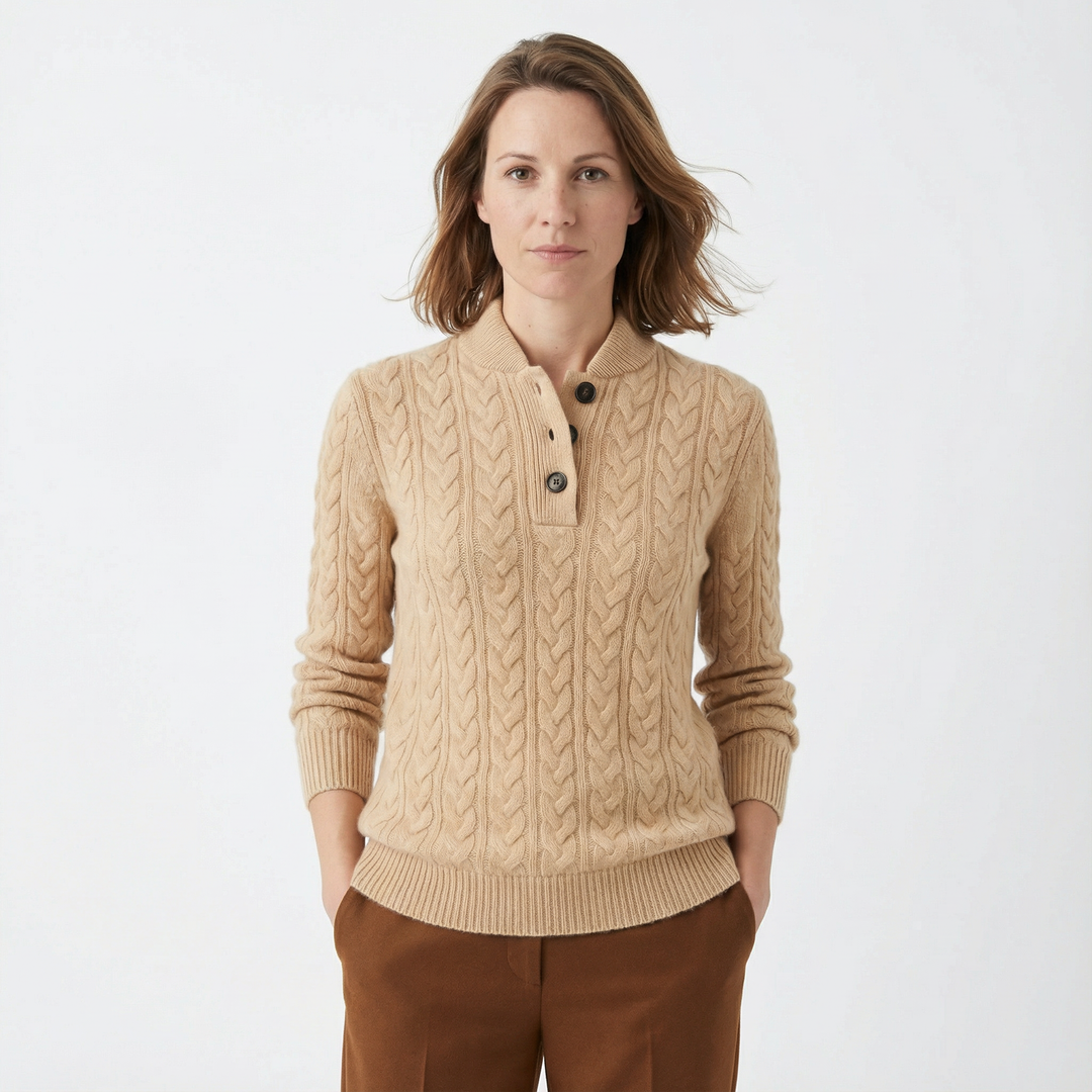 Damen Kaschmir Strickpullover Knopfleiste