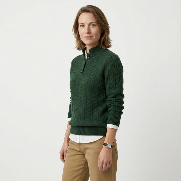 Damen Kaschmir Strickpullover Knopfleiste