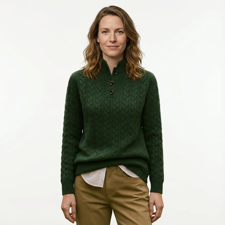 Damen Kaschmir Strickpullover Knopfleiste