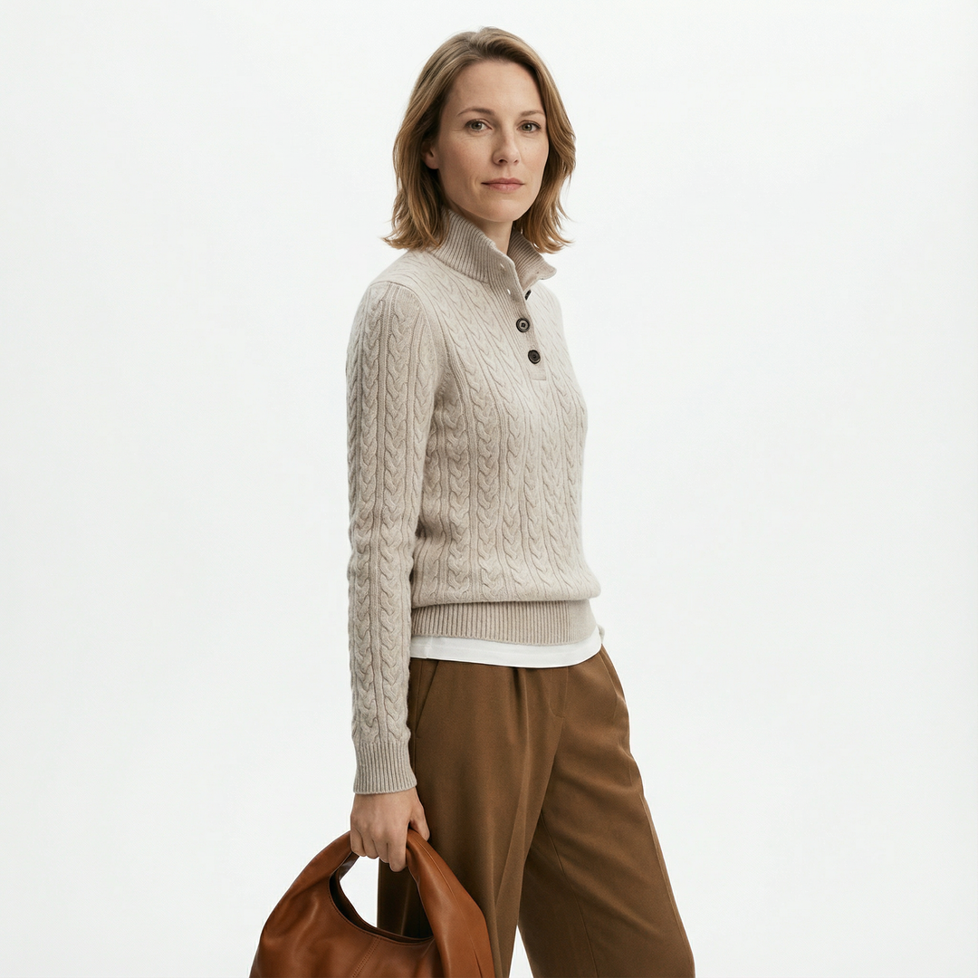 Damen Kaschmir Strickpullover Knopfleiste