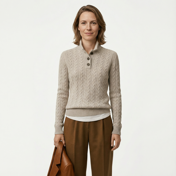 Damen Kaschmir Strickpullover Knopfleiste