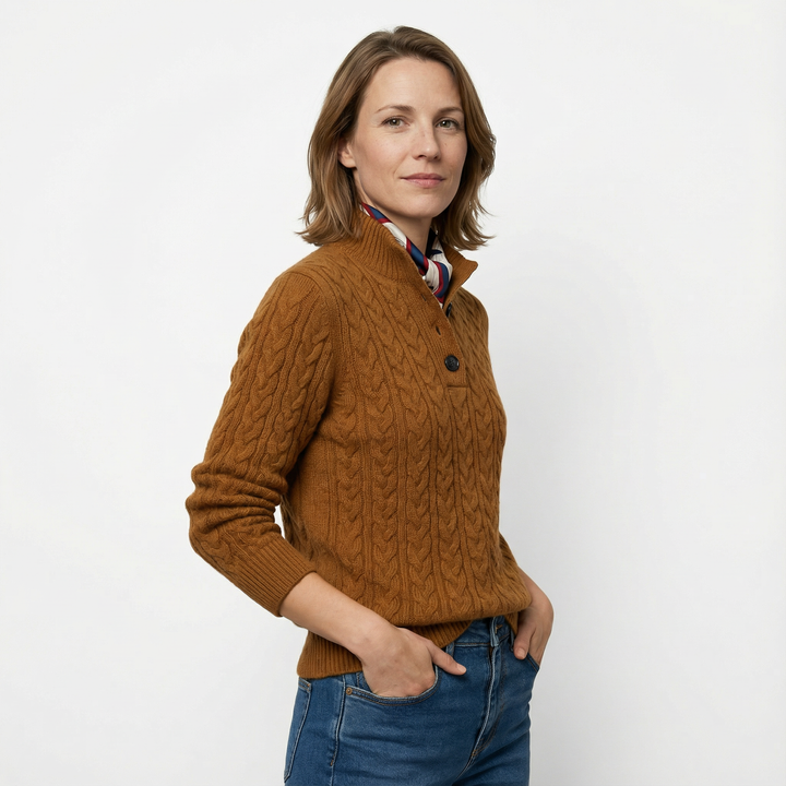 Damen Kaschmir Strickpullover Knopfleiste