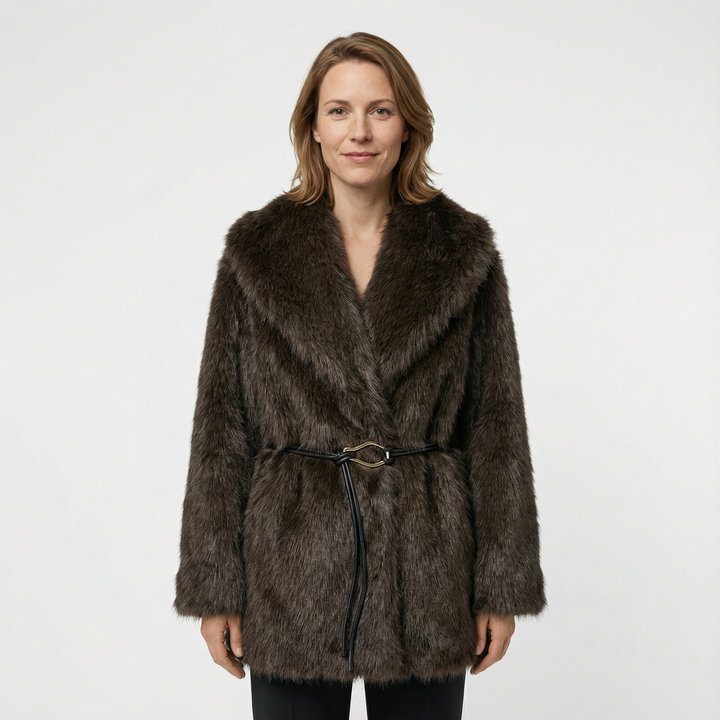 Damen Mittellanger Mantel mit Gürtel