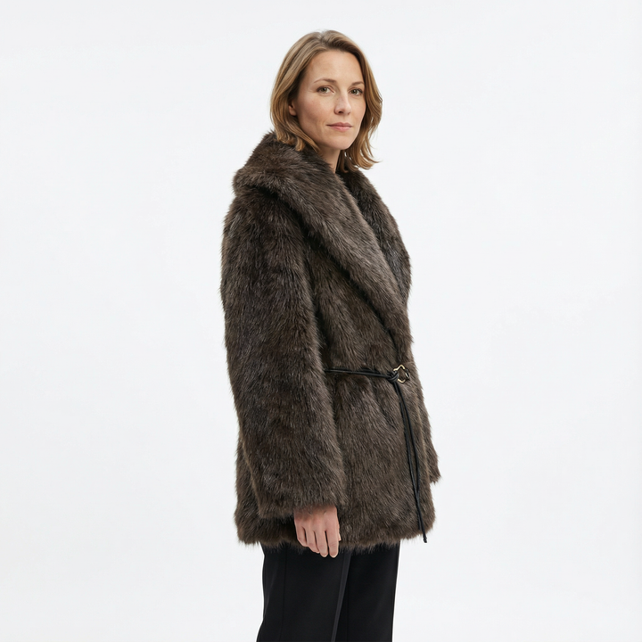 Damen Mittellanger Mantel mit Gürtel