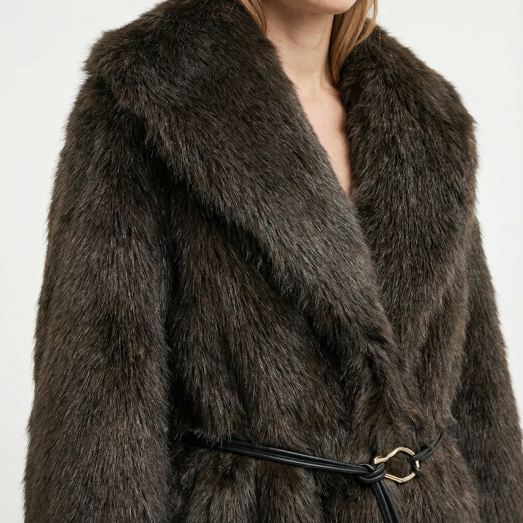 Damen Mittellanger Mantel mit Gürtel