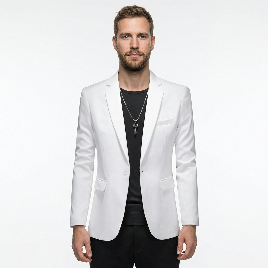 Herren Slim Fit Blazer in Weiß, Vorderansicht am Model