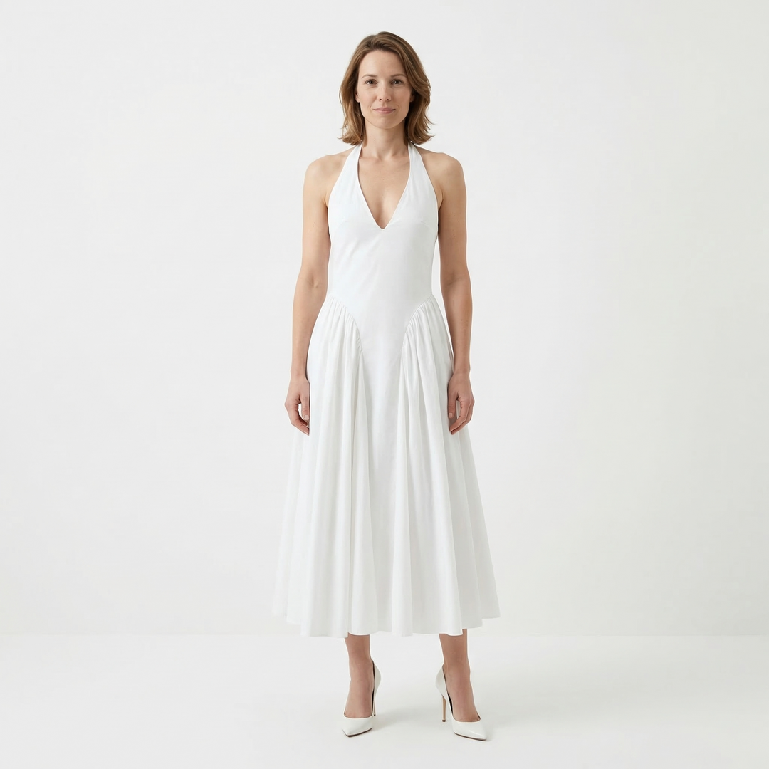 Damen Halter A-Linie Midikleid