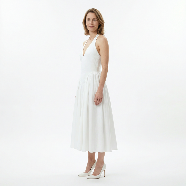 Damen Halter A-Linie Midikleid