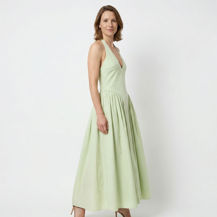 Damen Halter A-Linie Midikleid