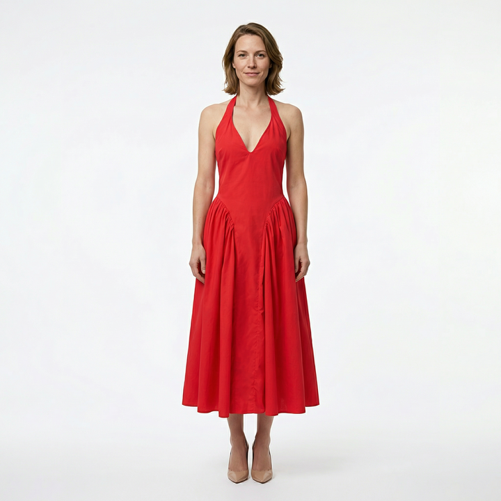 Damen Halter A-Linie Midikleid