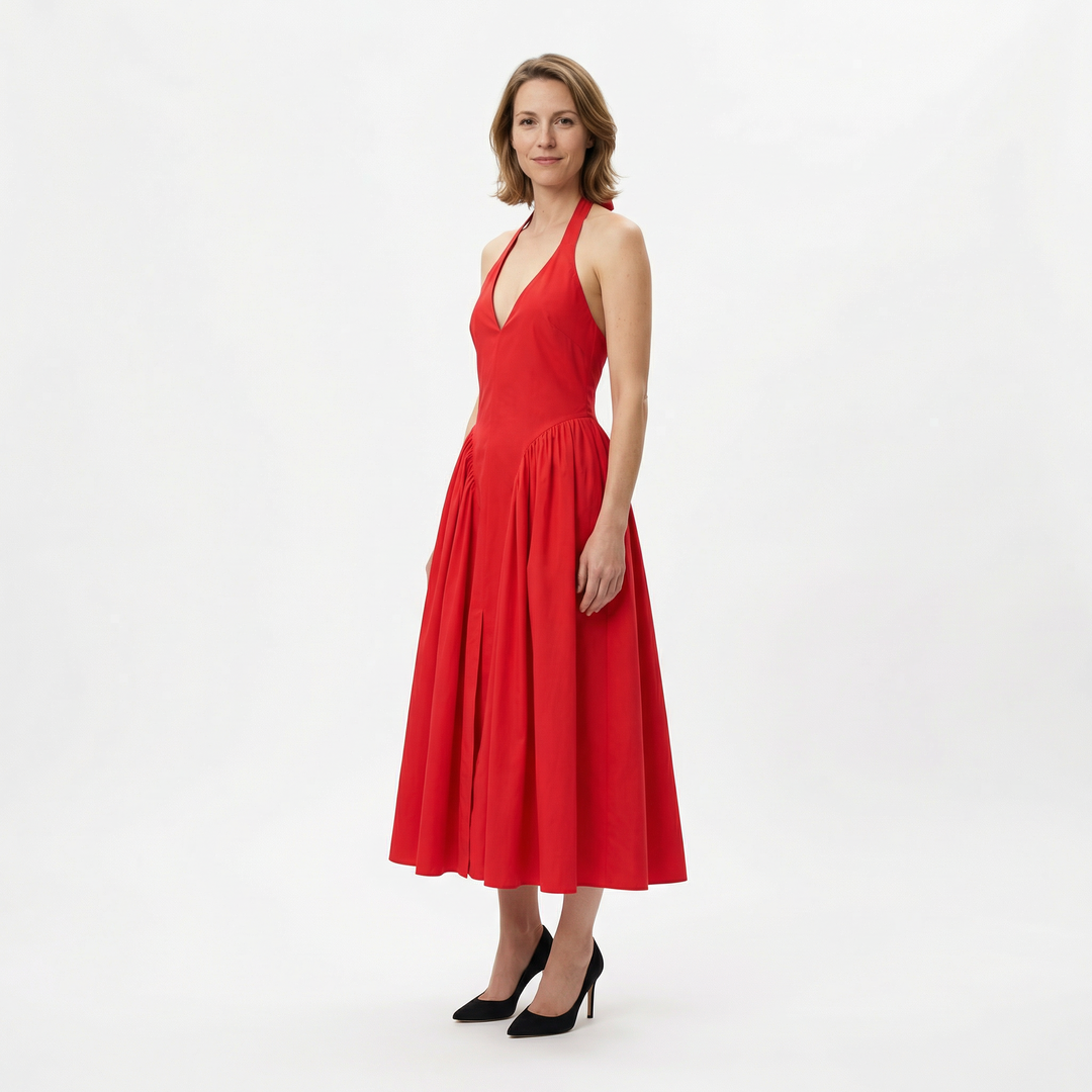 Damen Halter A-Linie Midikleid