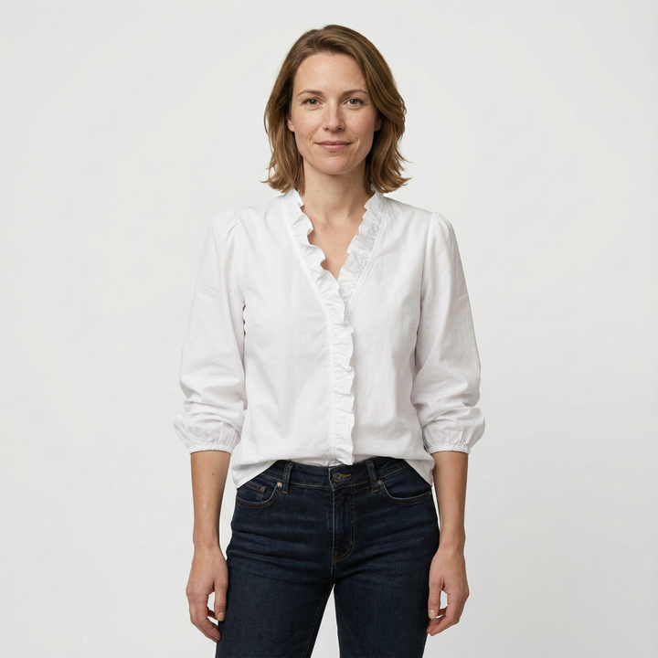 Damen Rüschenbluse V-Ausschnitt Elegant