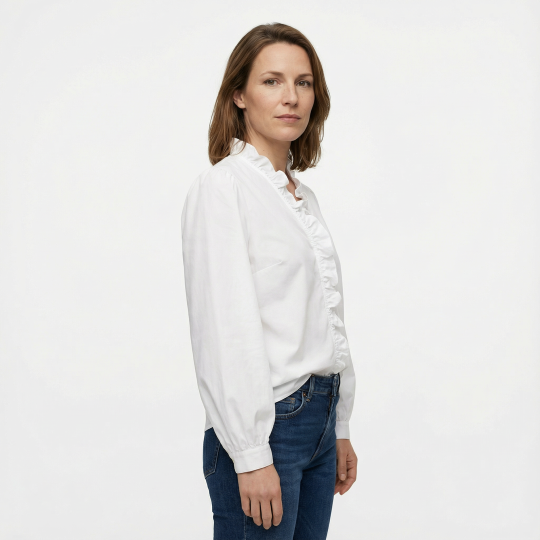 Damen Rüschenbluse V-Ausschnitt Elegant