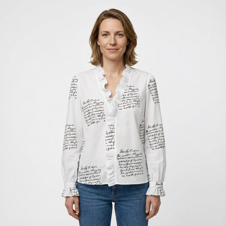 Damen Rüschenbluse V-Ausschnitt Elegant