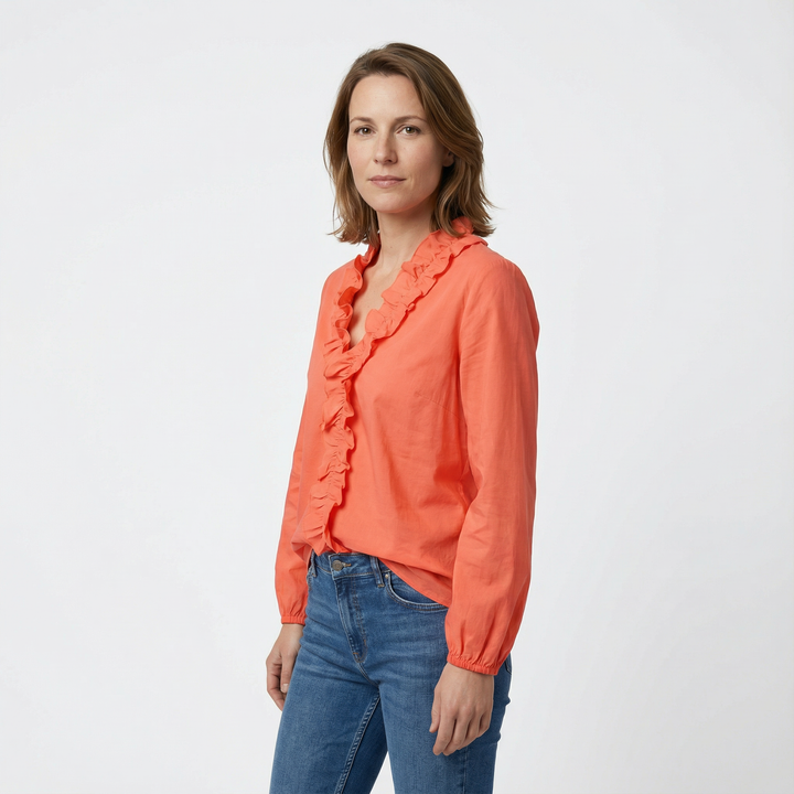 Damen Rüschenbluse V-Ausschnitt Elegant