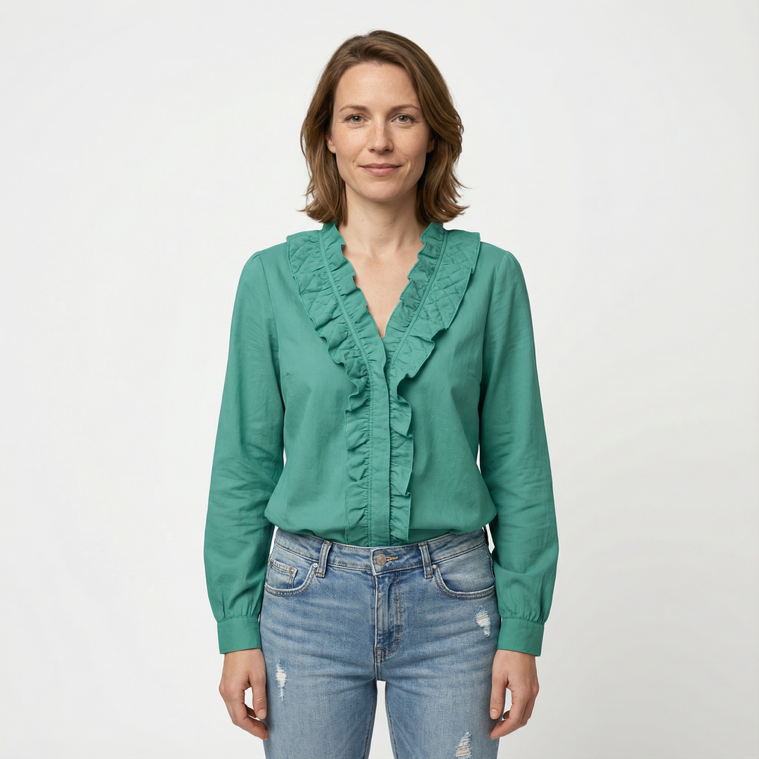 Damen Rüschenbluse V-Ausschnitt Elegant