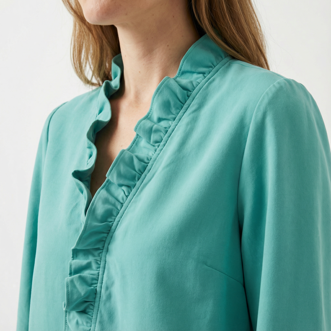 Damen Rüschenbluse V-Ausschnitt Elegant