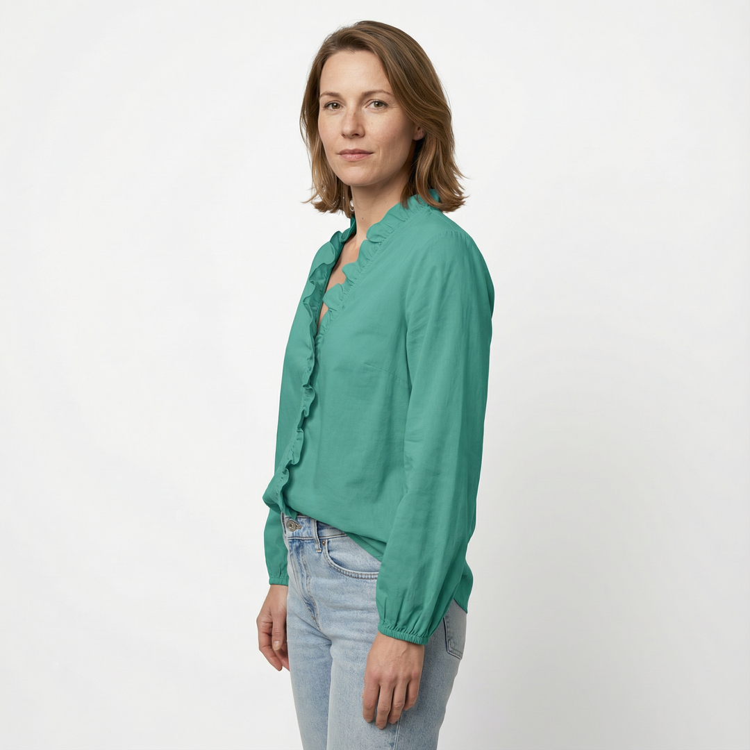 Damen Rüschenbluse V-Ausschnitt Elegant
