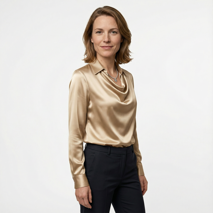 Damen Satinbluse Elegant Figurbetont