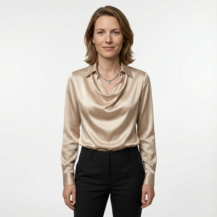 Damen Satinbluse Elegant Figurbetont