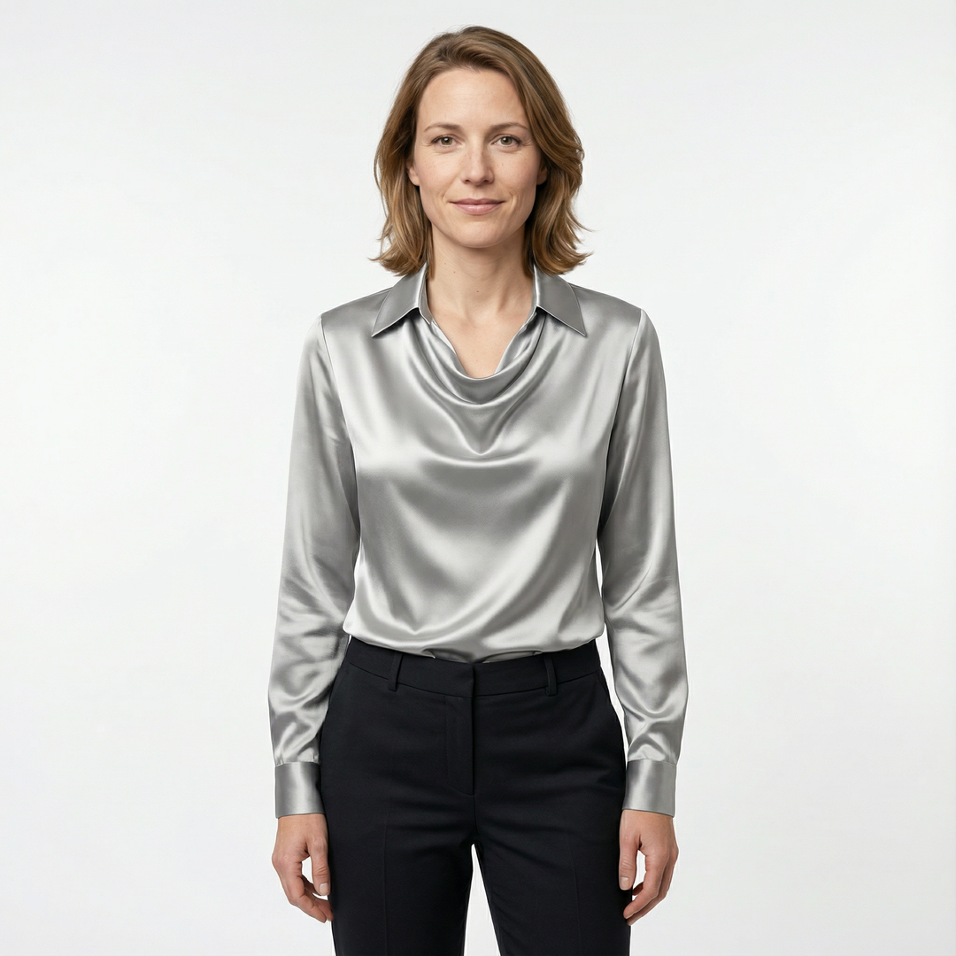 Damen Satinbluse Elegant Figurbetont