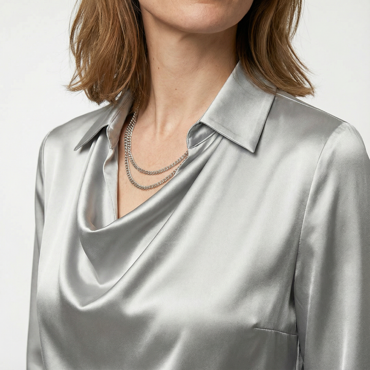 Damen Satinbluse Elegant Figurbetont