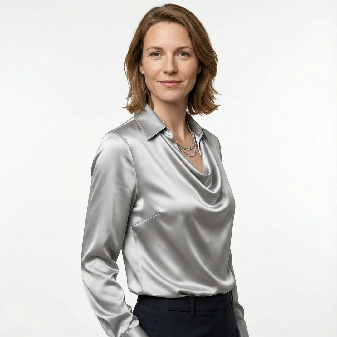 Damen Satinbluse Elegant Figurbetont