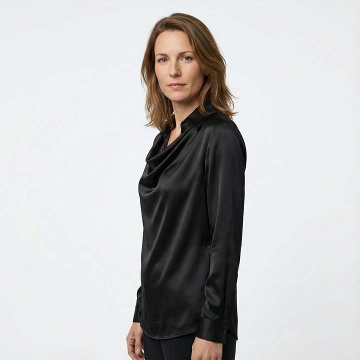 Damen Satinbluse Elegant Figurbetont