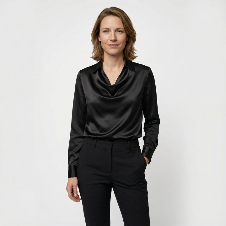 Damen Satinbluse Elegant Figurbetont