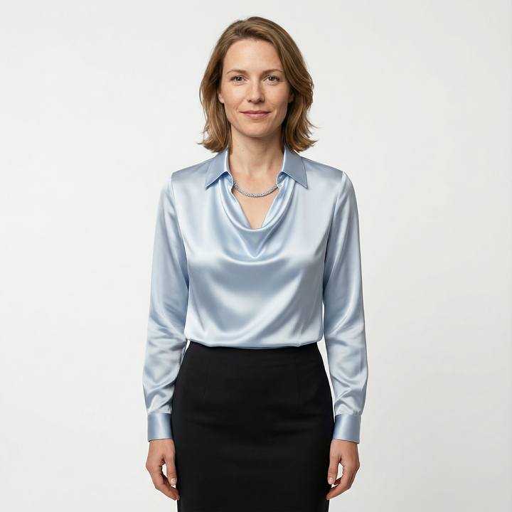 Damen Satinbluse Elegant Figurbetont