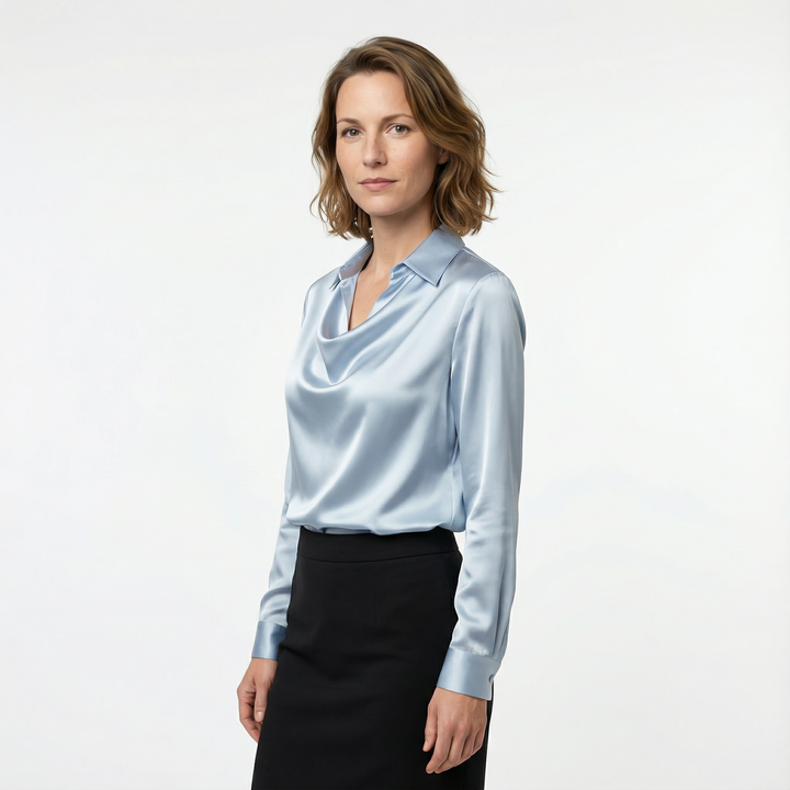 Damen Satinbluse Elegant Figurbetont
