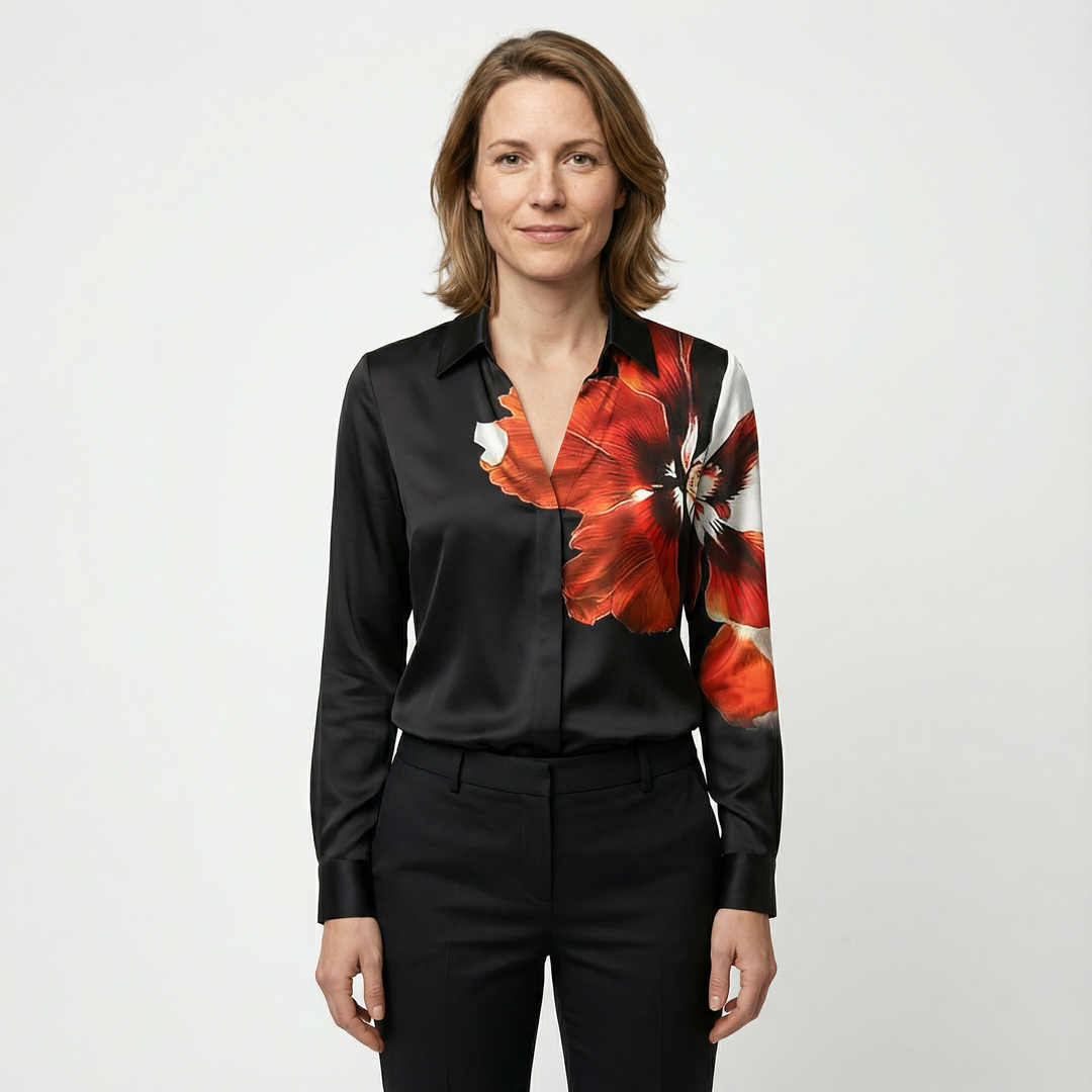 Damen Satinbluse Elegant Figurbetont