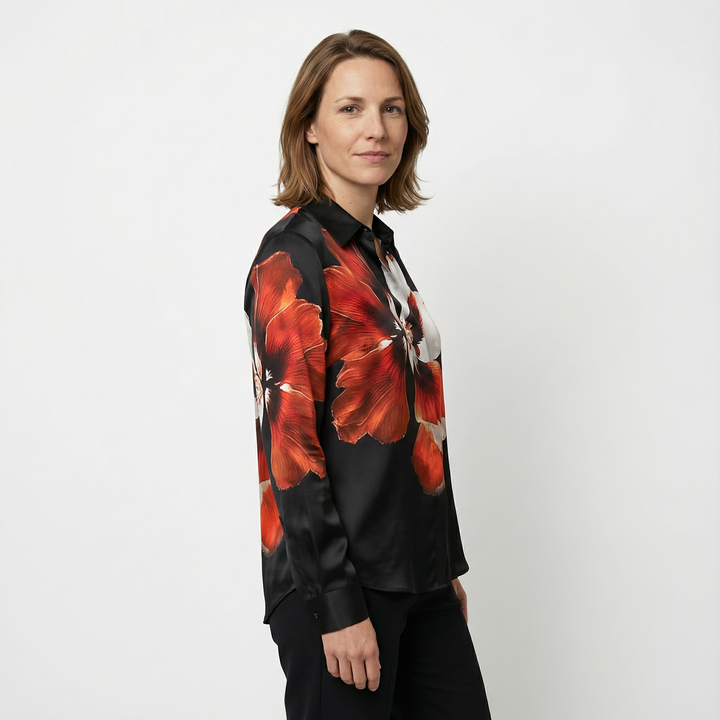 Damen Satinbluse Elegant Figurbetont