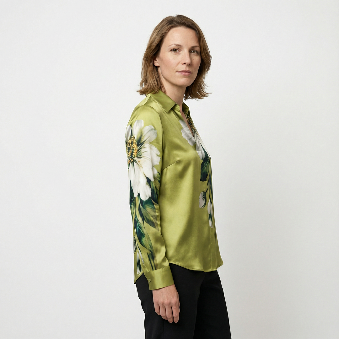 Damen Satinbluse Elegant Figurbetont