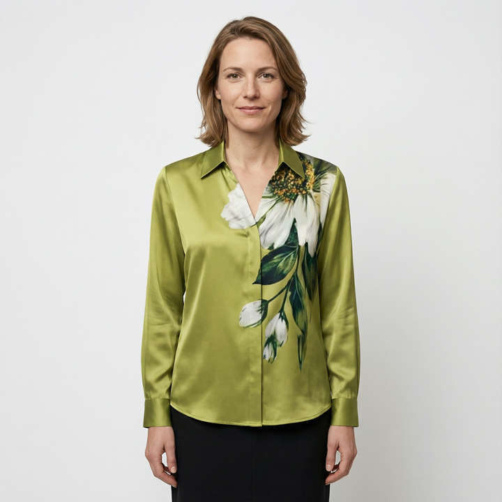 Damen Satinbluse Elegant Figurbetont