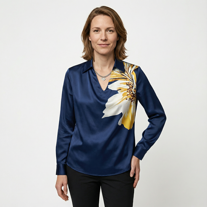 Damen Satinbluse Elegant Figurbetont