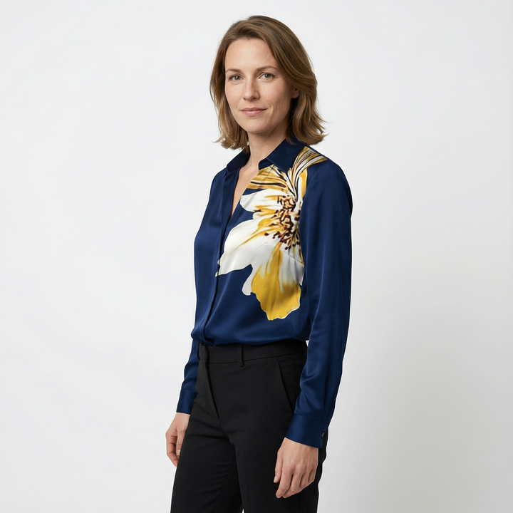 Damen Satinbluse Elegant Figurbetont