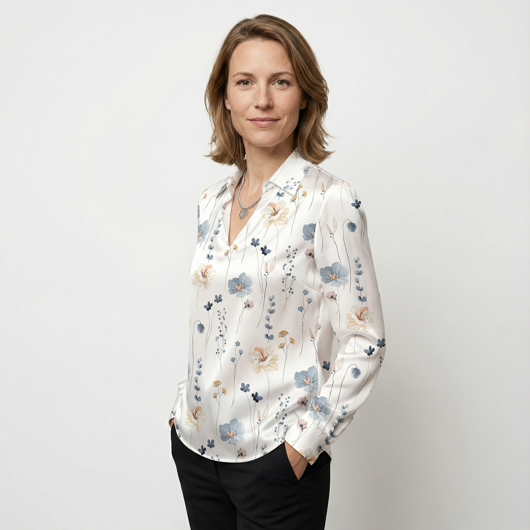 Damen Satinbluse Elegant Figurbetont